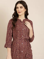 Women Burgundy Geometrical A-Line Kurta-RJF-014-Burgundy