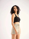 Women Black Rib Square Neck Cropped Tank Top