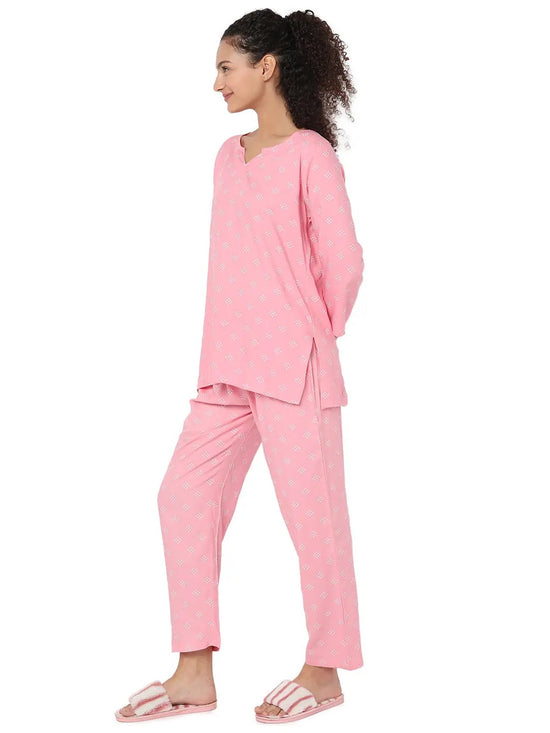 Smarty Pants Women's Cotton Pastel Pink Polka Dot Print Night Suit