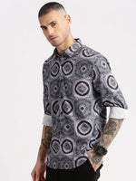 Men Spread Collar Abstract Grey Casual Shirt-PELSIC-2249-Grey