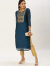 Women's Teal Embellished Straight Kurta-GC-1001-Teal