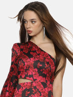 Floral Red One Shoulder Assymetrical Dress-17302