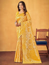 Saree Mall Women's Cotton Yellow Woven Design Designer Saree With Blouse Piece-SMIKSHA88902