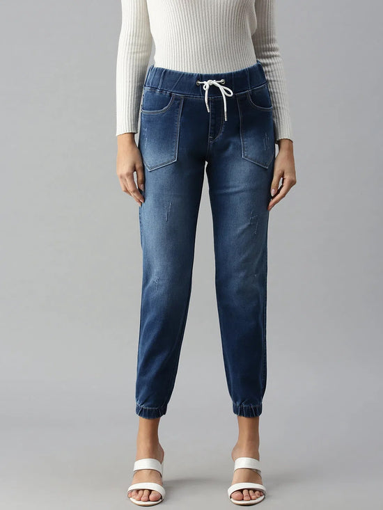 Women's Blue Solid Denim Jeans-CR-7806-Blue