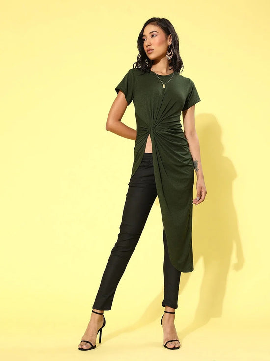 Veni Vidi Vici Olive Asymmetric Hem Long Top