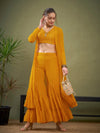 Women Mustard Crop Top With Tiered Sharara & Shrug