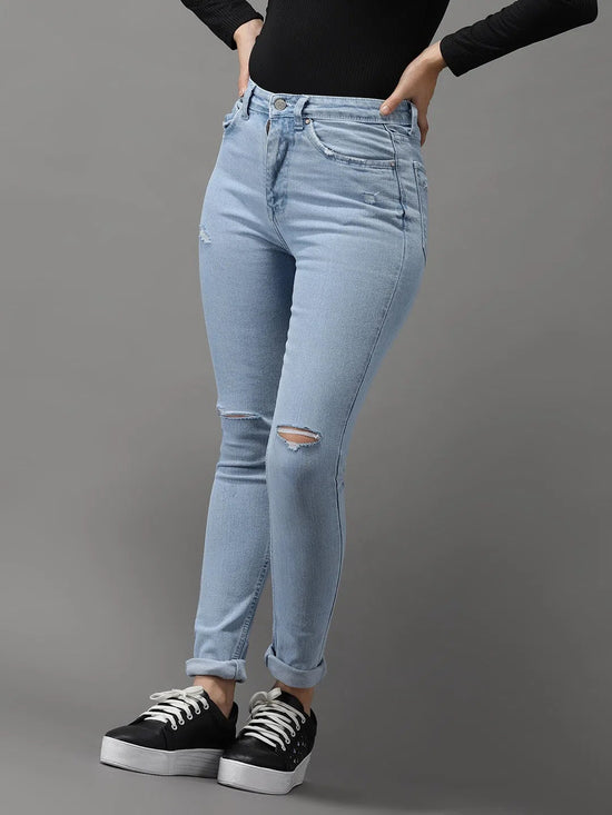 Women's Blue Solid Slim Fit Denim Jeans-GZ-5156-Blue