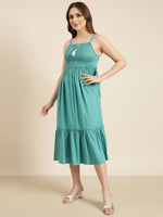 Women Turquoise Blue Solid Empire Dress-BC-BK-537-Turquoiseblue