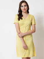 V-Neck Yellow Floral Dress