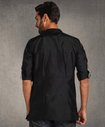 Hangup Men Standard Solid Men's Indian Wear-Black_Dupion_Patch_Short2Kurta