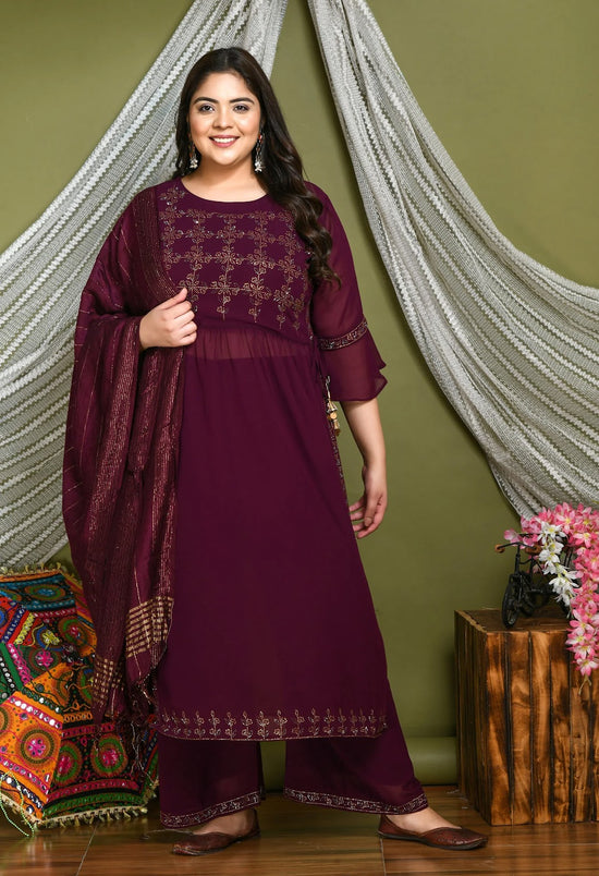 Plus Size Wine Georgette Nyraa Cut Kurta Set