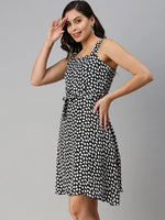 Women Black Printed Fit and Flare Dress-AE-9994-Black