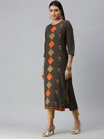 Women's BlackBeige Floral Khatwa Straight Kurta-GW-1620-Blackbeige