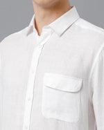 Mens Regular Fit Solid White Casual Linen Shirt-LINNO-S