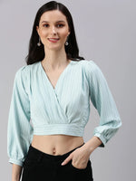 Women's Sea Green Striped Top-AE-10314-Seagreen