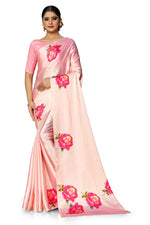 Avanshee Women's Latest Floral Printed Satin Saree With Unstiched Blouse-8002-PINK