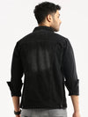 Men Charcoal Spread Collar Solid Denim Jacket-IB-DJ-08-Charcoal