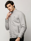 Men Grey Solid Casual Bomber Jackets-ZD-3500-Grey