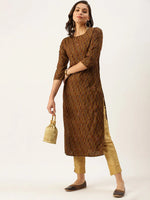 Women's Brown Printed Straight Kurtas-GW-2442-Brown