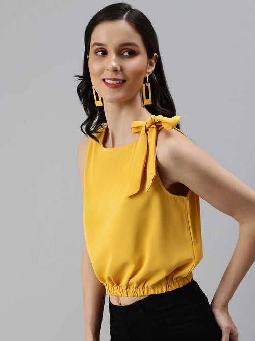 Women's Yellow Solid Top-SH-6170-Mustard