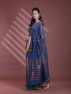 Dark Grey Pure Cotton Zari Stripe Soft Saree With Zari Border-MA59CT06520064