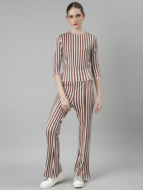 Women Brown Striped Tracksuit-AF-2052-Brown