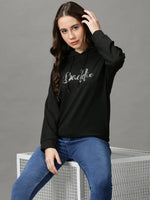 Women's Black Solid Sweatshirt-ARN-08-Black