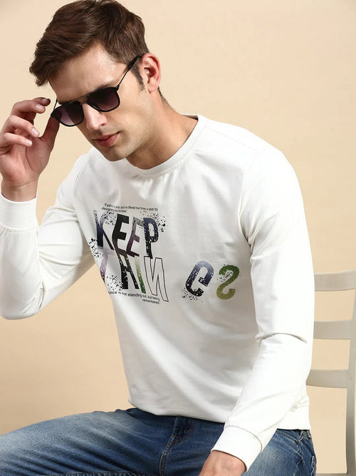 Men White Printed Casual Sweatshirt-BP-1410-White