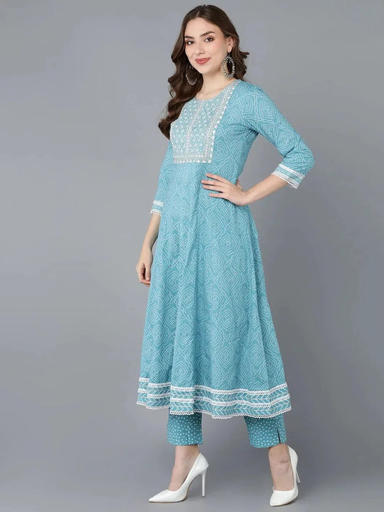 Ahika Women Blue Rayon Blend Embroidered Anarkali Kurta Pant Set With Dupatta