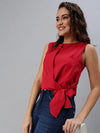 Women's Red Solid Top-SH-3660-Red