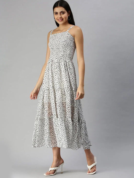 Women White Printed Dress-AE-9908-Whiteblack