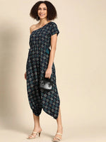 One shoulder dhoti Jumpsuit in Navy Print