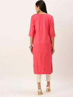 Women's Pink Solid Straight Kurta-SKC-3218-Pink