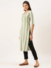 Women's Green Striped Straight Kurta-SKC-3235-Greenwhite