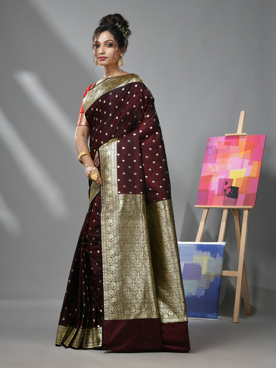 Maroon Katan Silk Banarasi Saree With Zari Woven Designs-MA52KA441380074