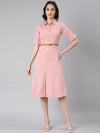 Women Pink Solid Shirt Dress-DF-4698-Pink