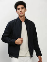 Men Navy Solid Casual Bomber Jackets-ZD-3408-Navyblue