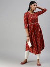 Women's Red Printed A-Line Kurta-KG538A-Red