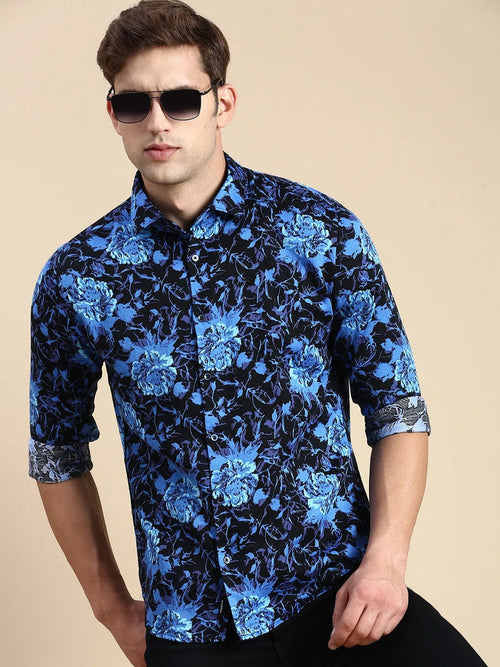 Men Blue Printed Casual Shirt-DROSHPRINT-8197-Blue