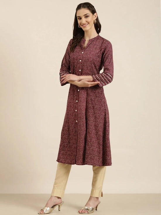 Women Maroon Geometrical A-Line Kurta-AT-A1048-Maroon