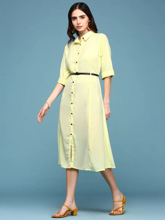 Women's Yellow Solid A-Line Dress-AE-444515-Yellow