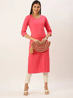 Women's Pink Solid Straight Kurta-SKC-3218-Pink