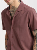 Men Cuban Collar Solid Lavender Casual Shirt-FELCO-2210-Lavender