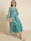 Women Turquoise Blue Solid Empire Dress-BC-BK-537-Turquoiseblue