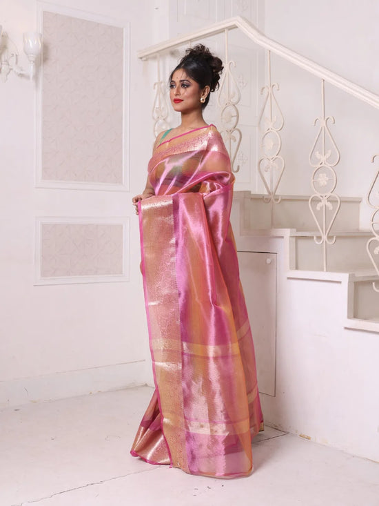 Pink Dual-Tone Tissue Saree With Zari Borders-MA64TIS46610004