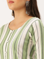 Women's Green Striped Straight Kurta-SKC-3235-Greenwhite