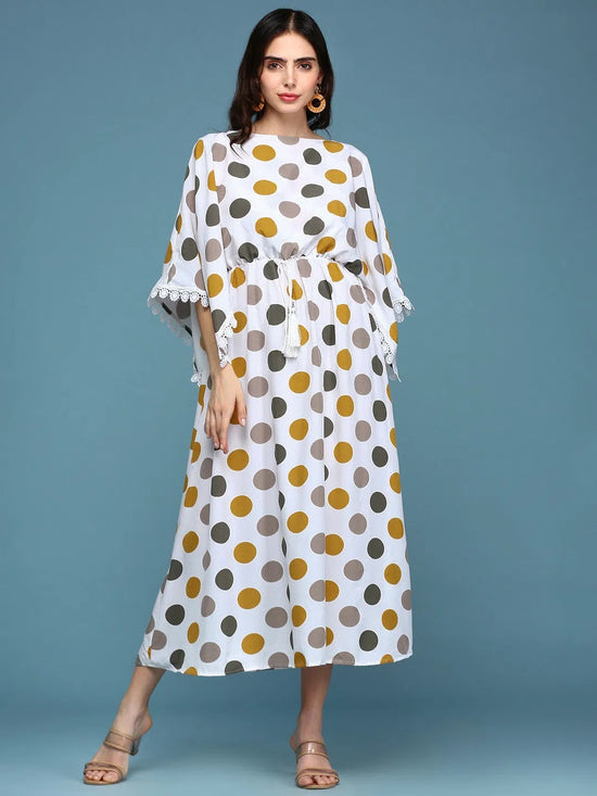 Women White Printed Kaftan Dress-AE-9952-White