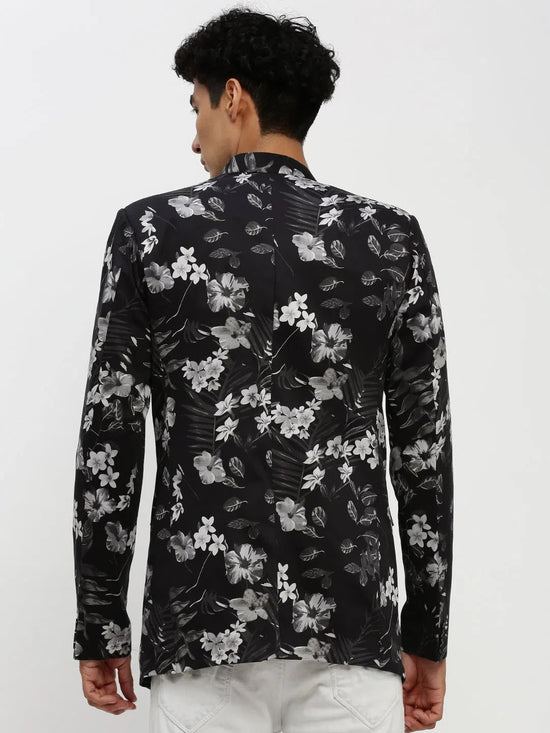 Men Black Printed Blazer-SOBLZ-85-08-Black