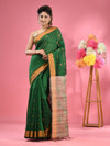 Green Cotton Blend Handwoven Saree With Jute Weaving Pallu-MA51BCT431930029