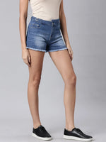 Women Blue Solid Shorts-LT-S-10274-Blue